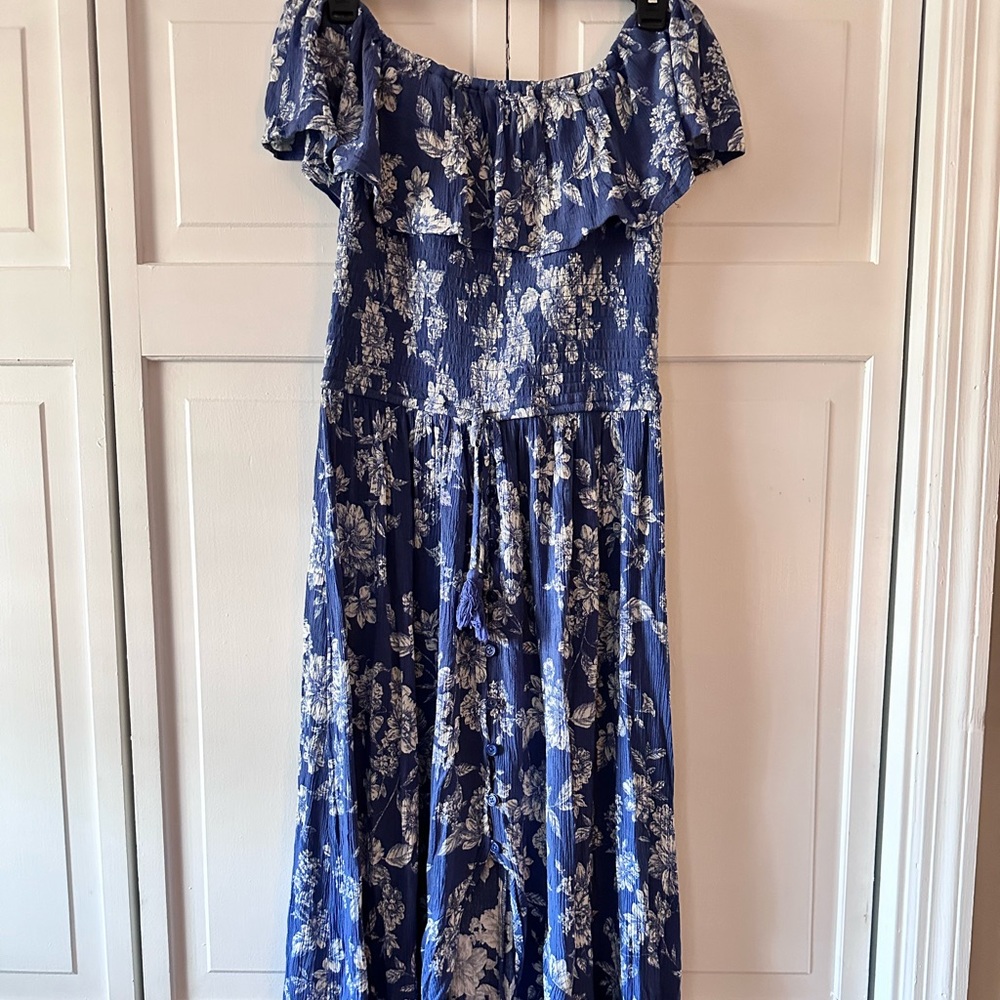 Long Blue Flowery Dress